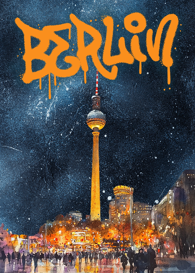 Berlin cityscape with TV Tower watercolor