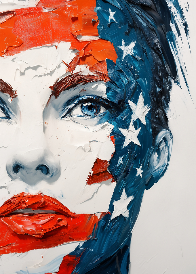 American Flag Color - Woman Portrait Painting