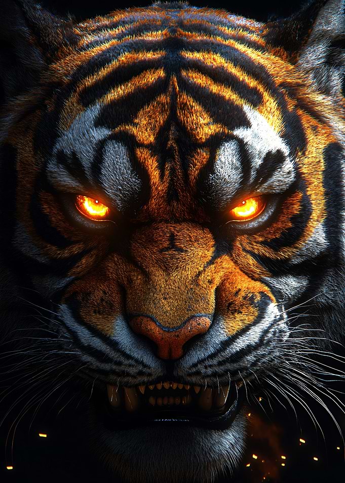 Intense Tiger Portrait with Glowing Eyes