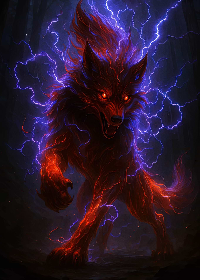 Fiery Wolf with Lightning Aura
