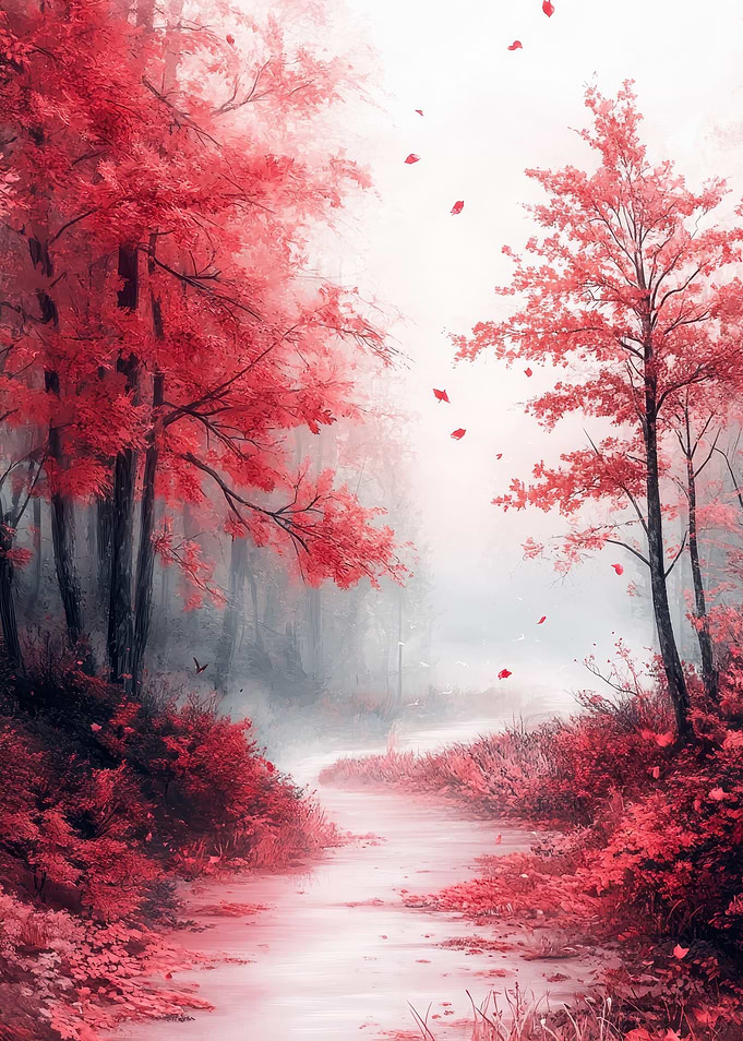 Red Autumn Forest Path