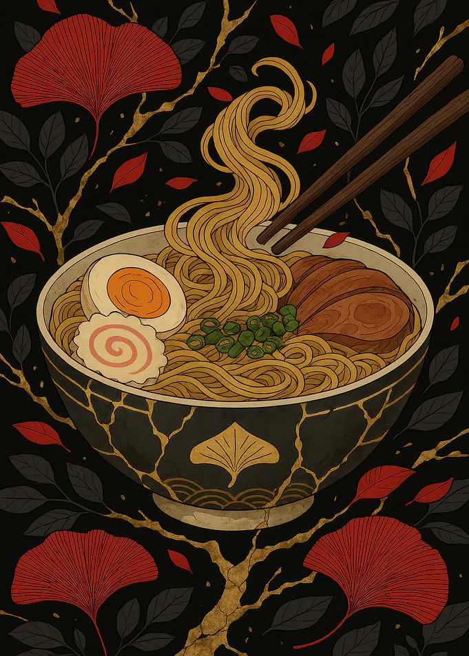 Ramen Bowl with Ginkgo Leaves