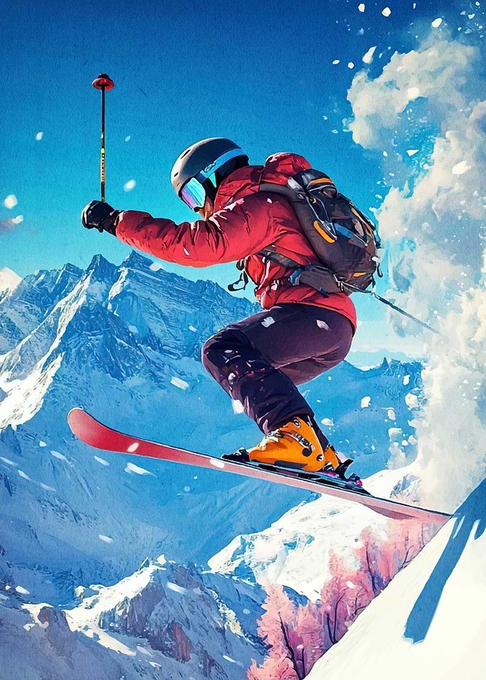 Skier Action Snowy Mountain