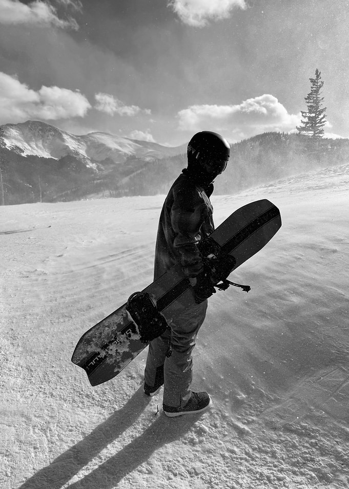 Snowboarder on Mountain in Black and White
