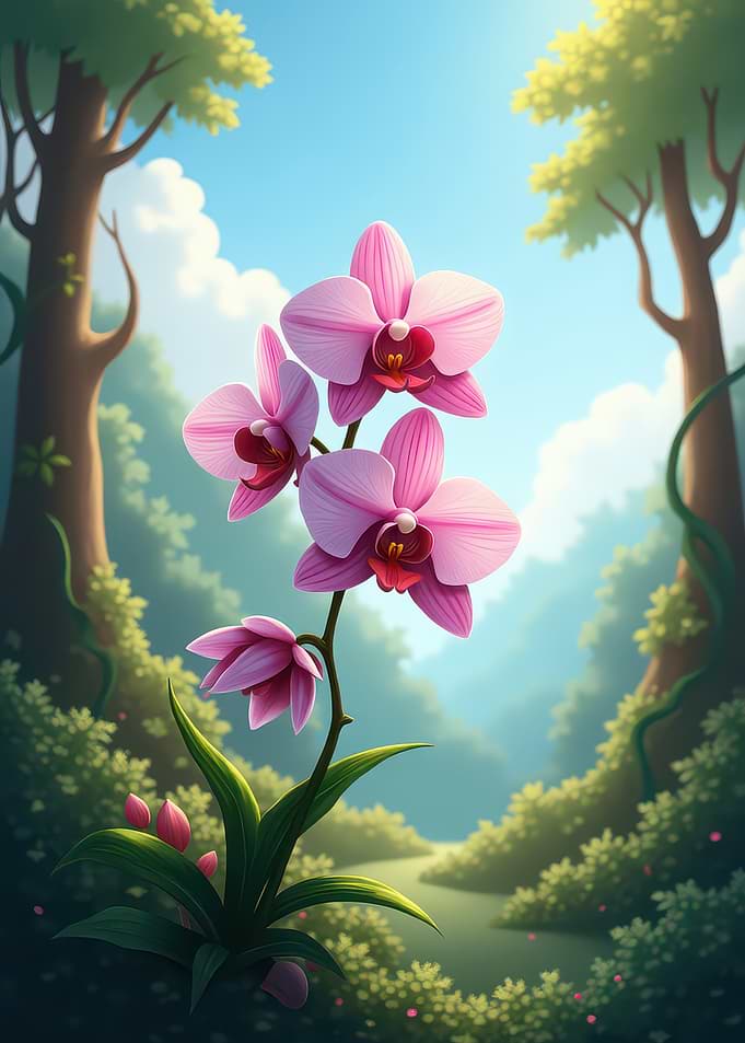 Pink Orchid in a Forest Clearing