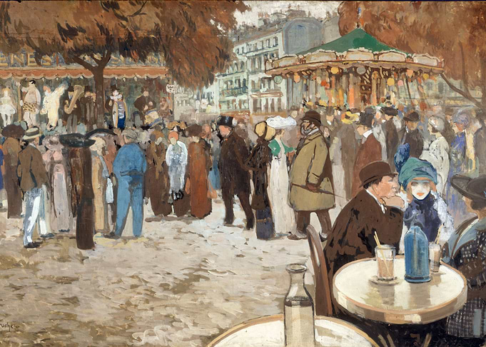 Parisian Scene with Carousel and People