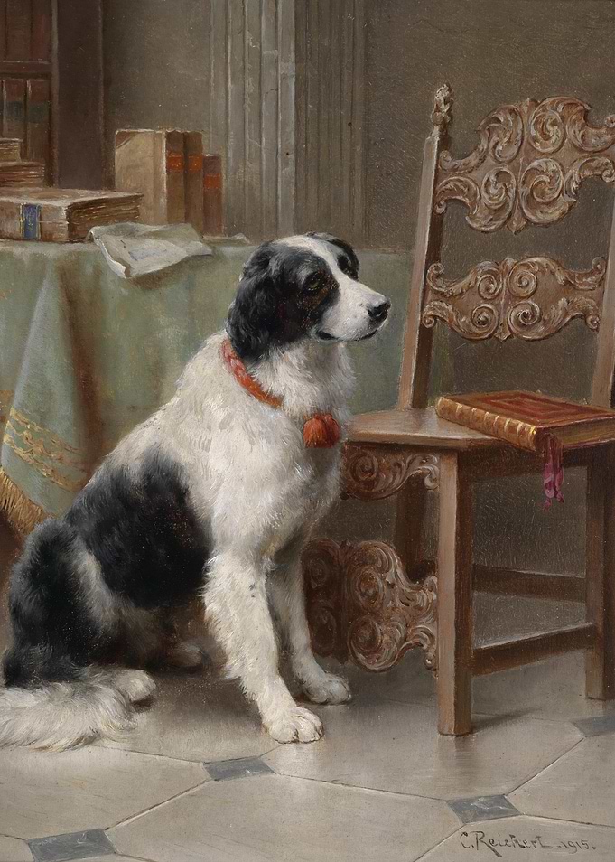 Dog Portrait with Book and Chair