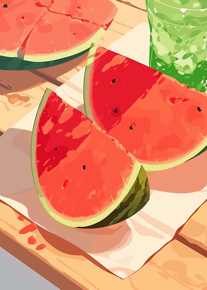 Watermelon Slices and Green Drink