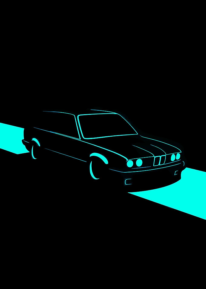Neon Car Silhouette on Black Background