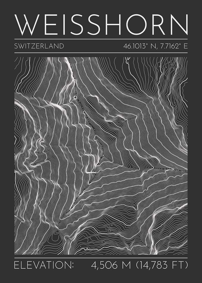 Weisshorn Switzerland Topographic Contour Map