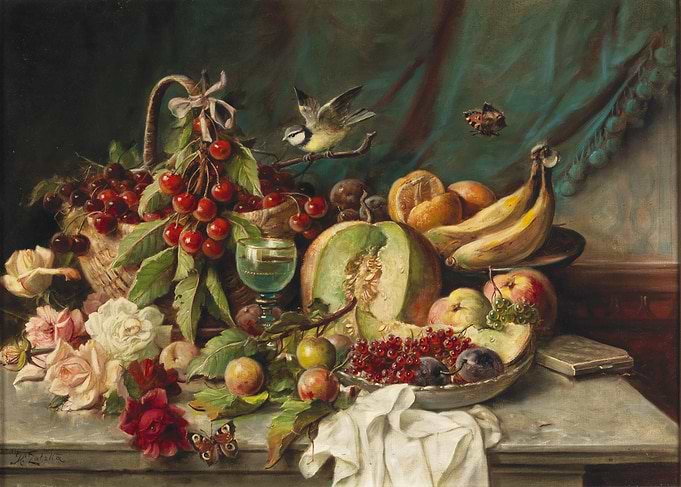 Still Life with Fruit, Bird, and Flowers