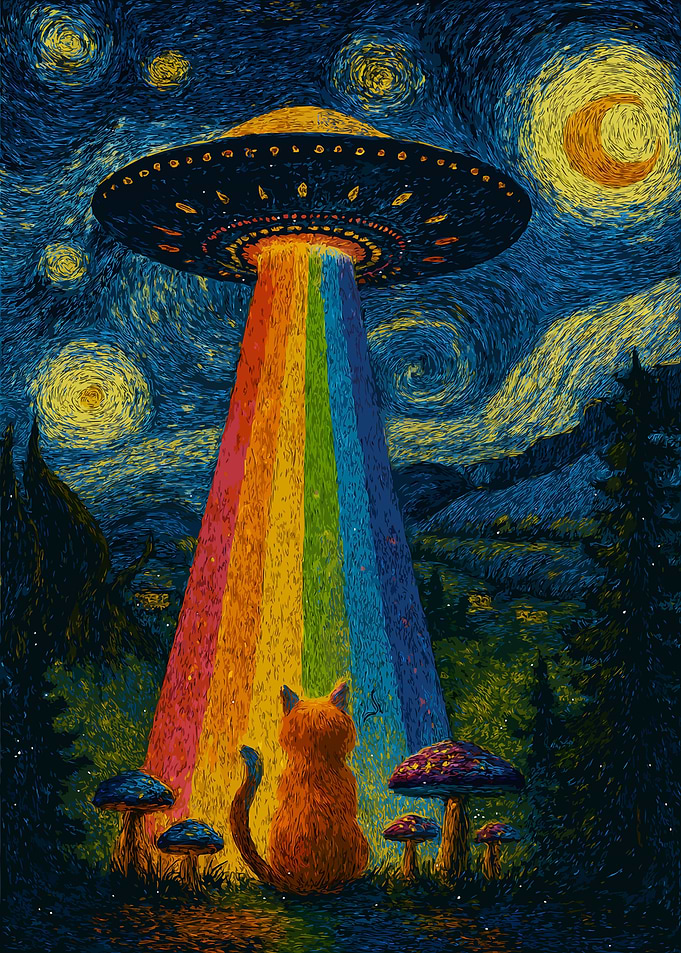 Van Gogh Style UFO Cat Abduction