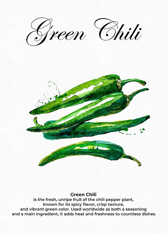 Watercolor Green Chili Pepper Illustration