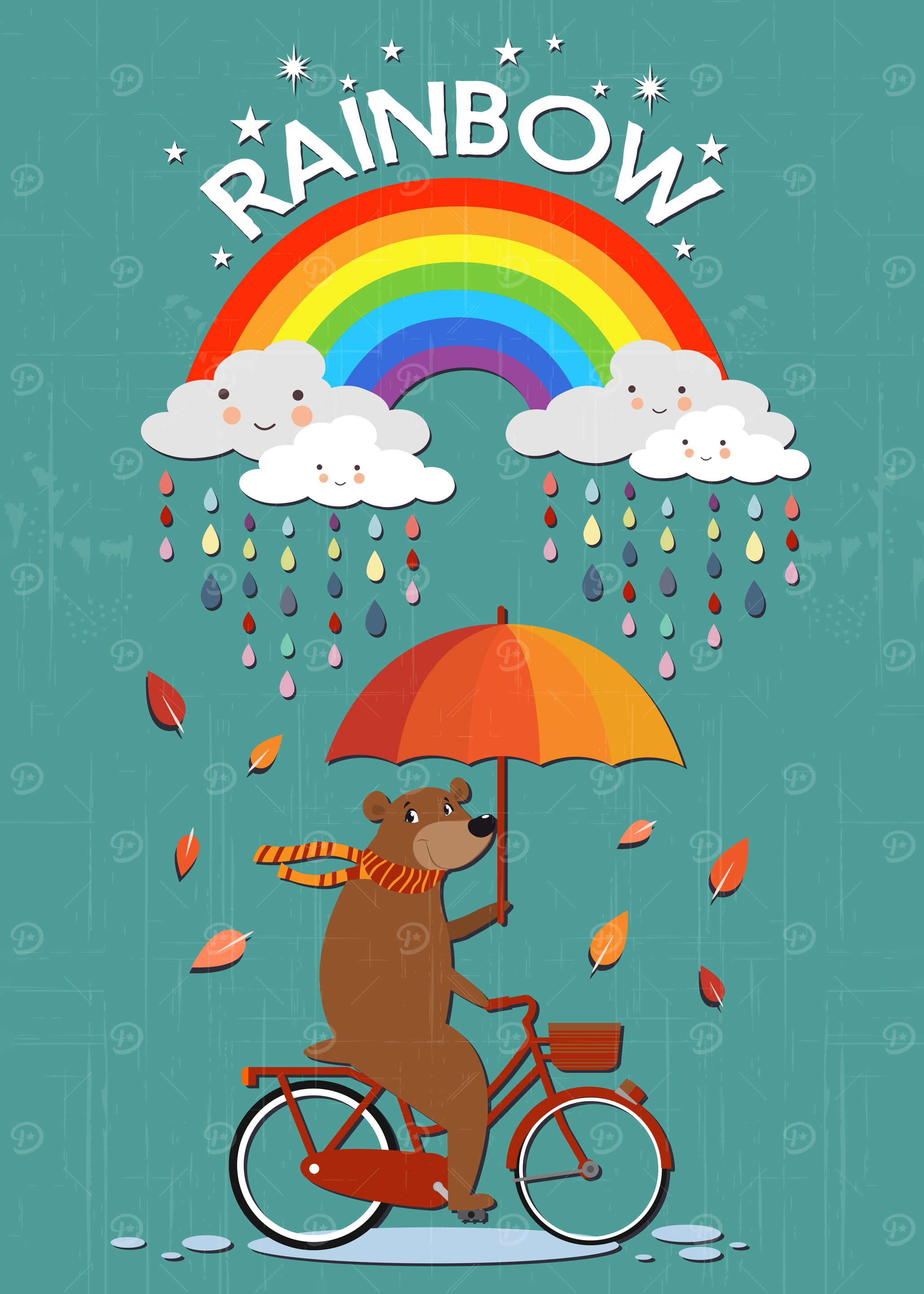 Bear on Bike Under Rainbow