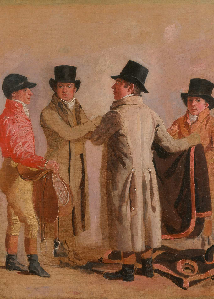 Equestrian Scene with Men in Coats