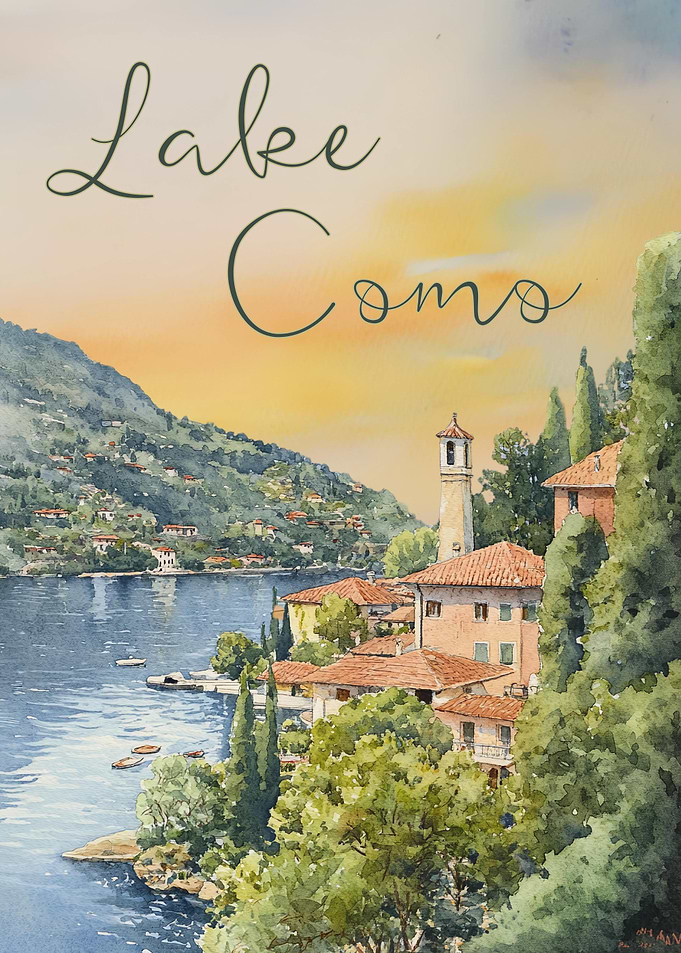Lake Como Watercolor Painting