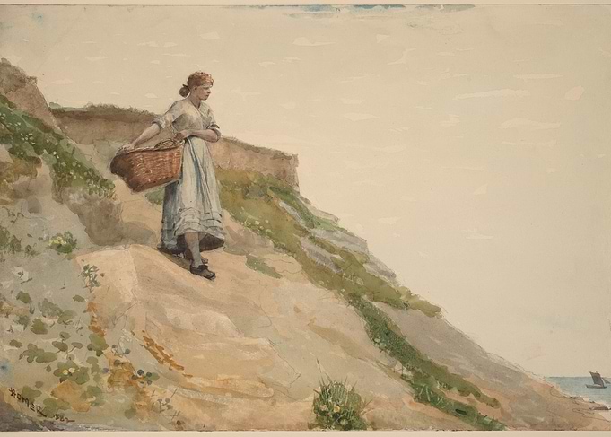 Woman with Basket by the Sea