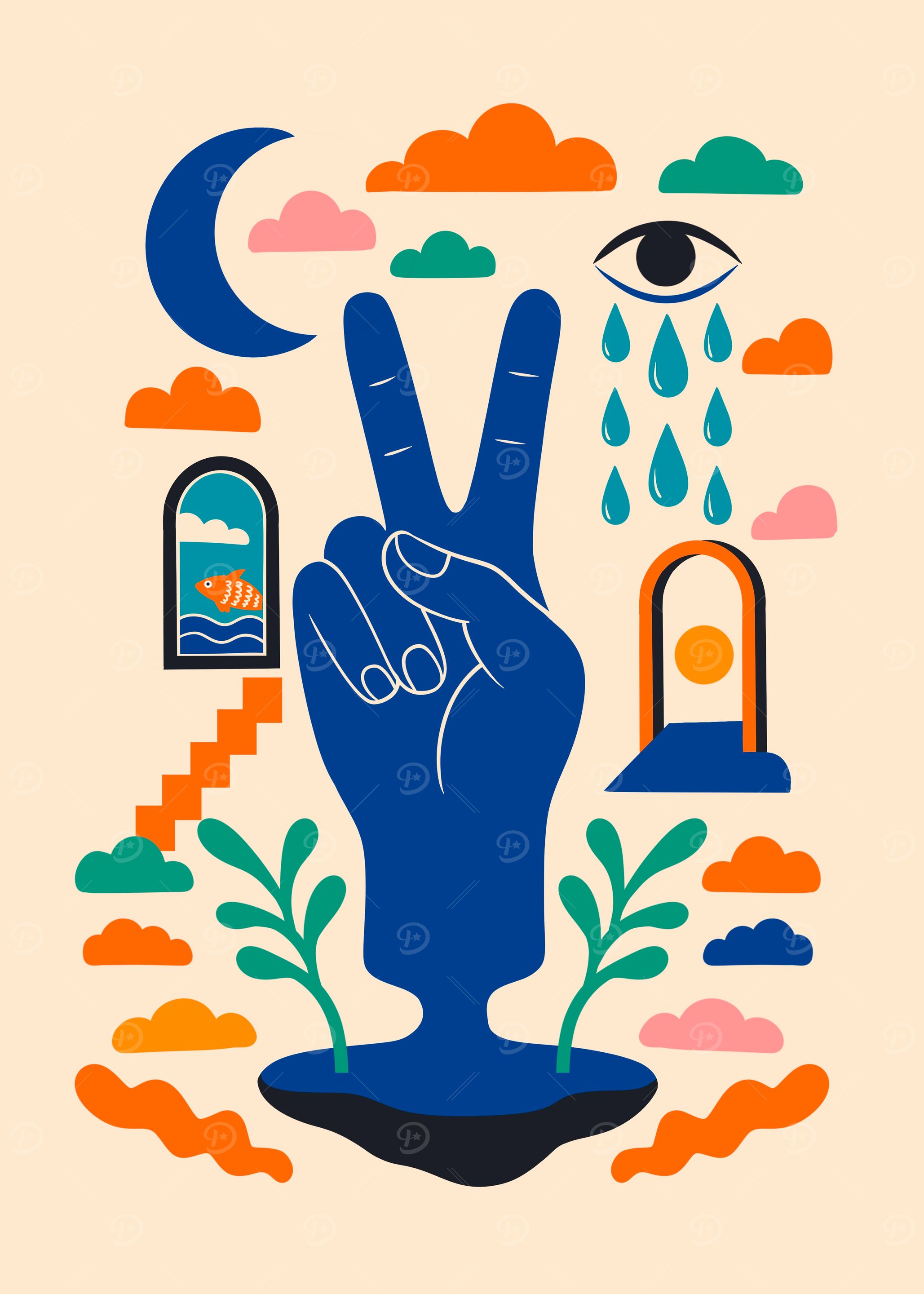 Abstract Peace Sign with Surreal Elements