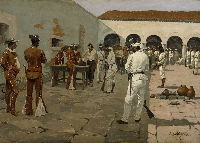 Mexican Revolutionaries in a Courtyard Painting