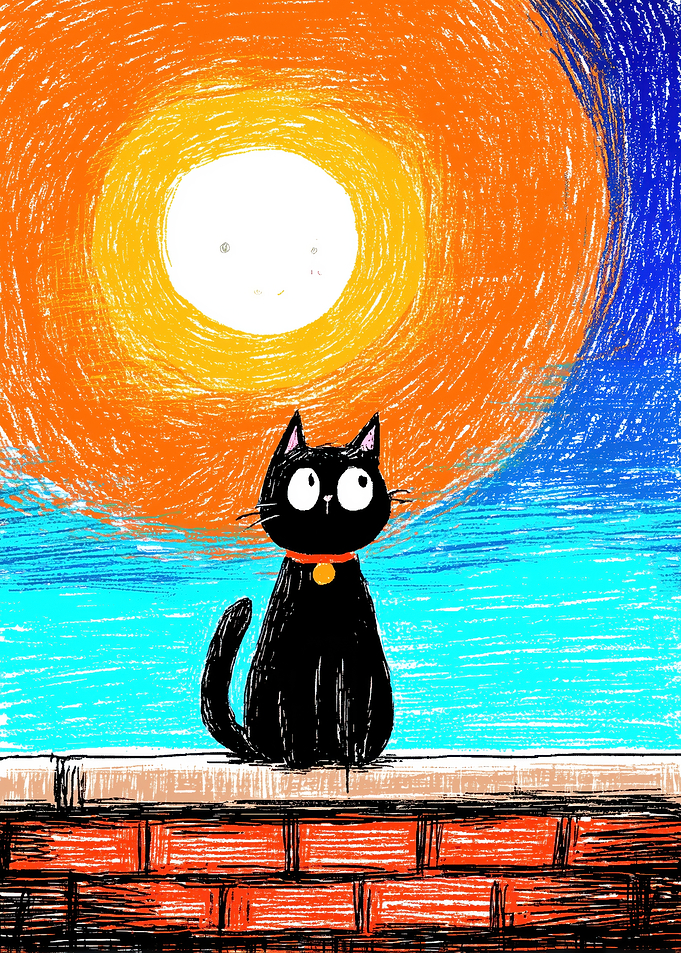 Black Cat on Brick Wall Art