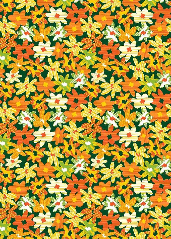 Floral Pattern with Orange and Yellow Flowers
