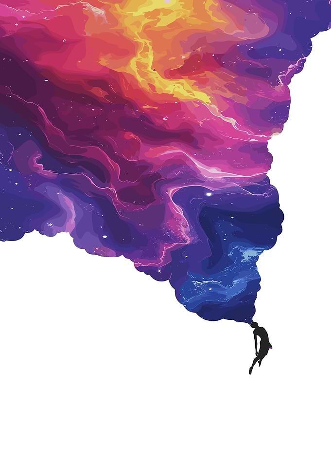 Cosmic Dreamscape with Silhouette Figure