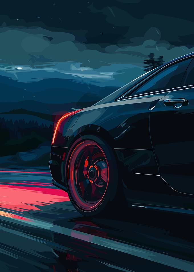 Sleek Black Car at Night