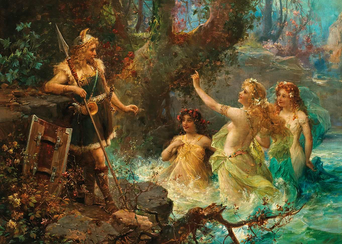 Viking and Nymphs Painting