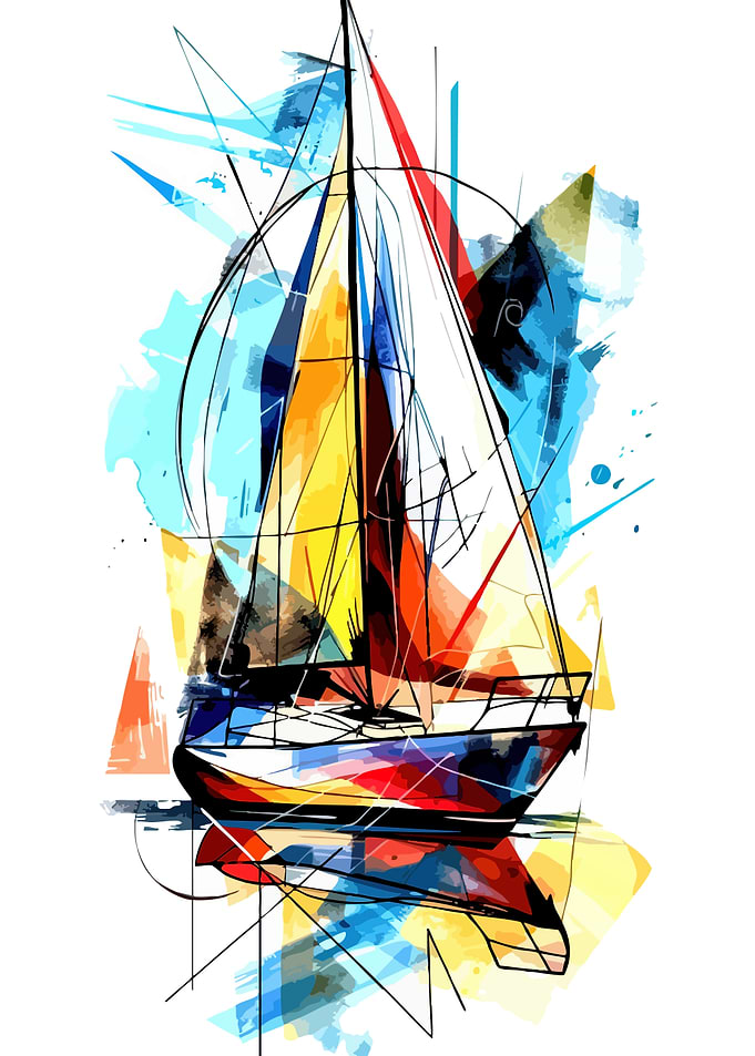 Abstract Watercolor Sailboat Illustration