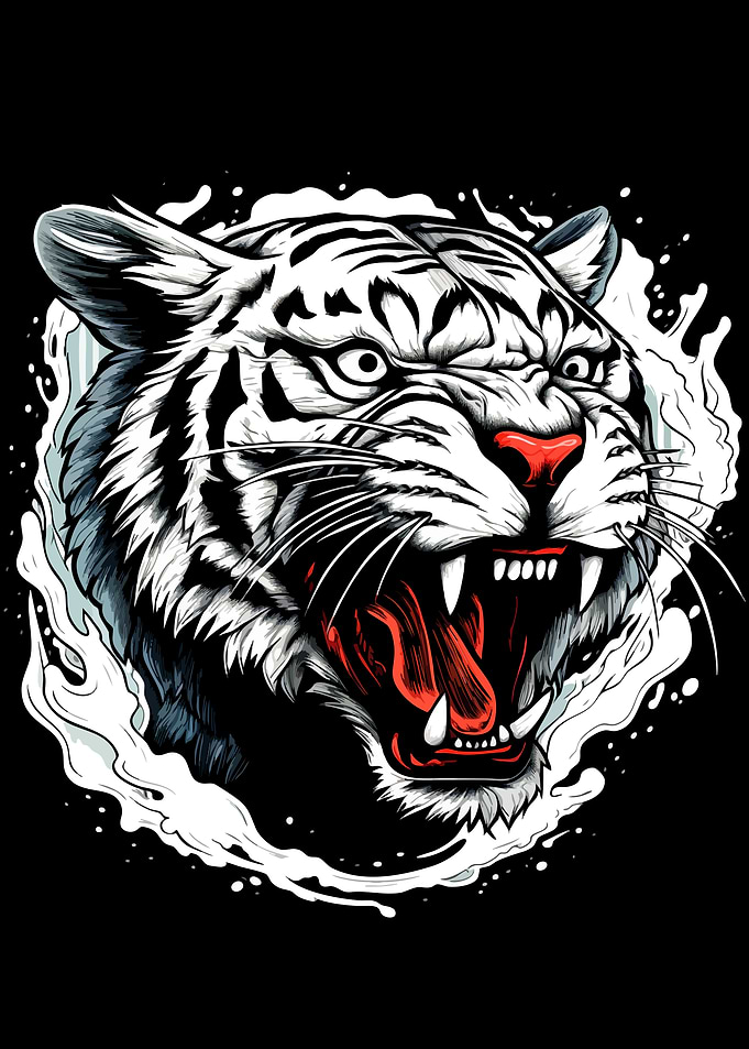 Roaring White Tiger Illustration