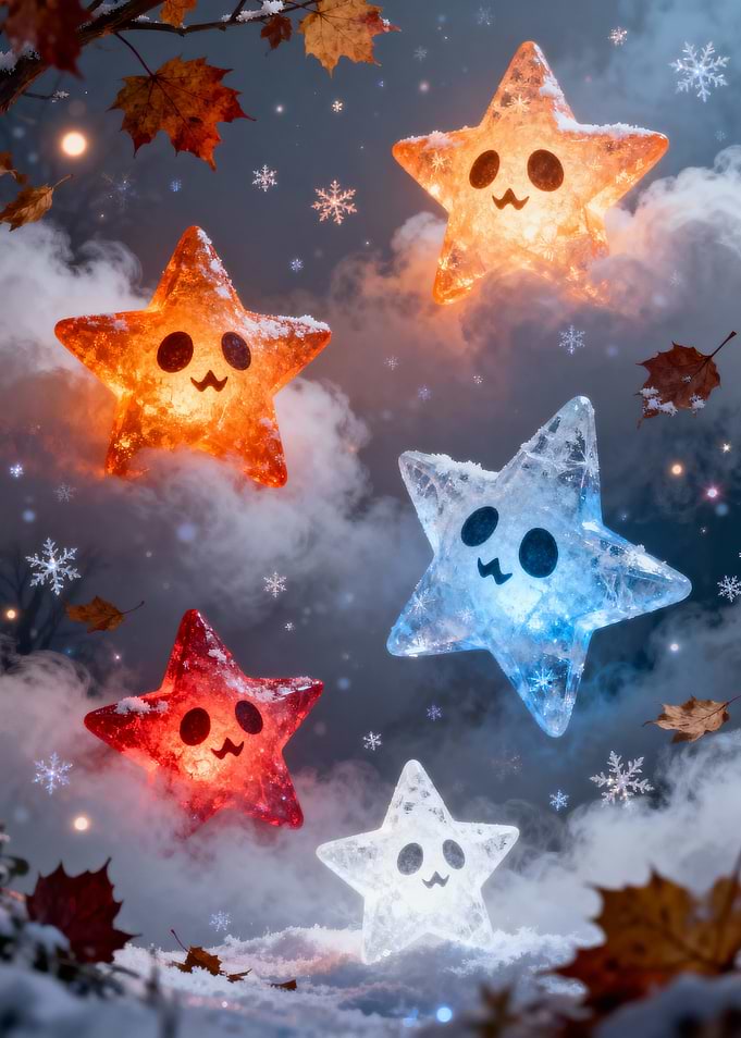 Colorful Starry Lights in Winter Scene