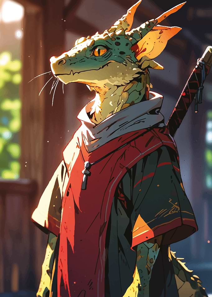 Anthropomorphic Dragon Samurai Illustration