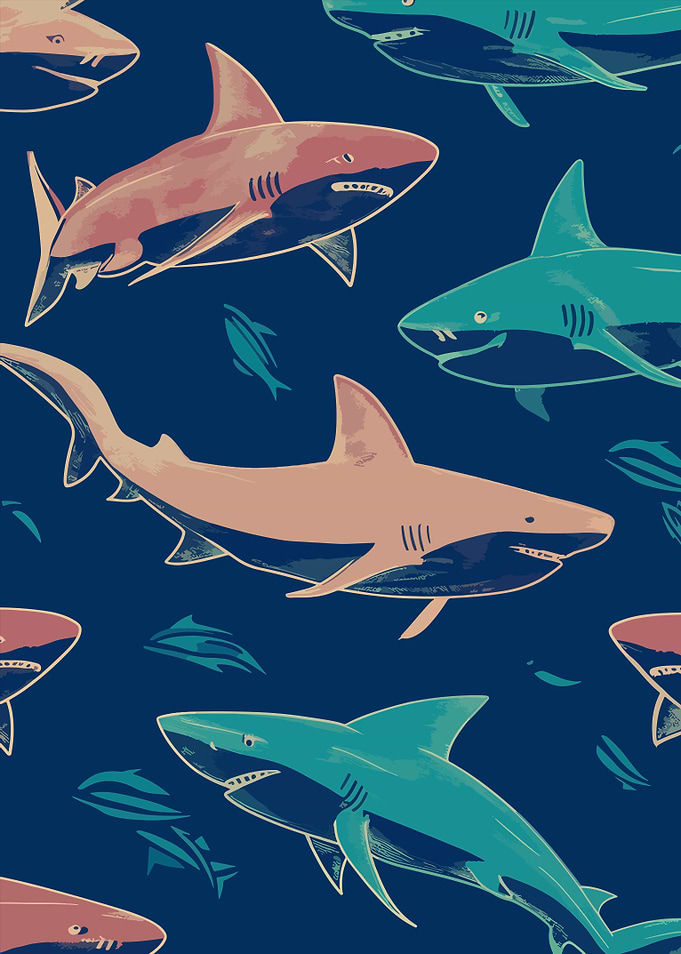 Shark Pattern on Dark Blue Background