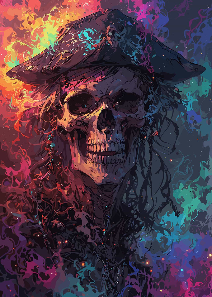 Colorful Pirate Skull with Hat