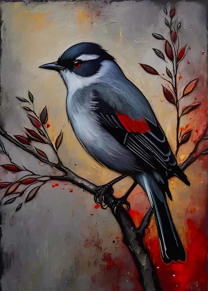Sardinian Warbler on Branch Painting