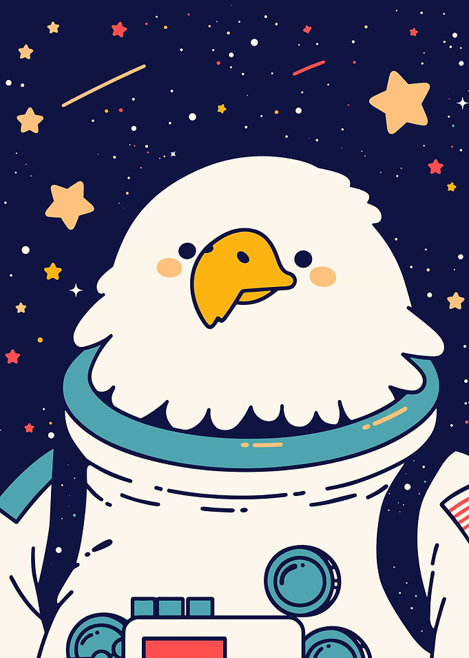 Eagle Astronaut in Space Cartoon