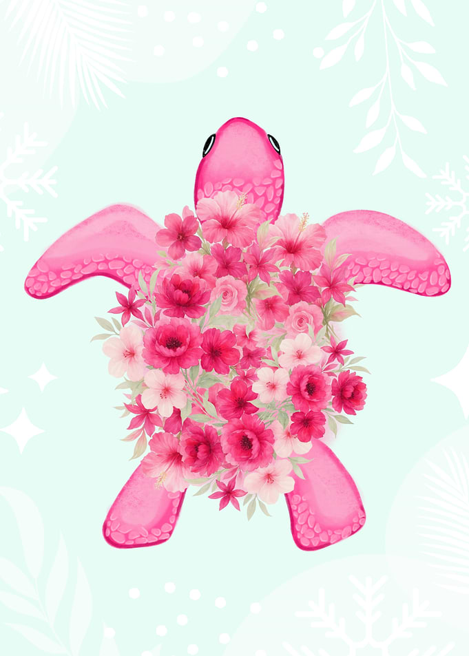 Pink Turtle with Floral Arrangement