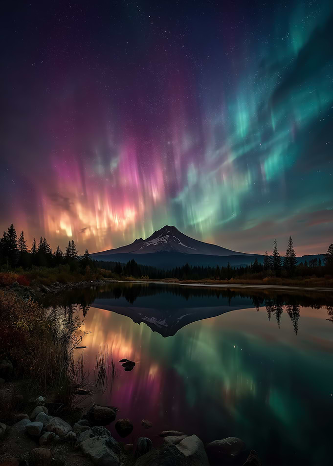 Aurora Borealis Over Mountain Hood