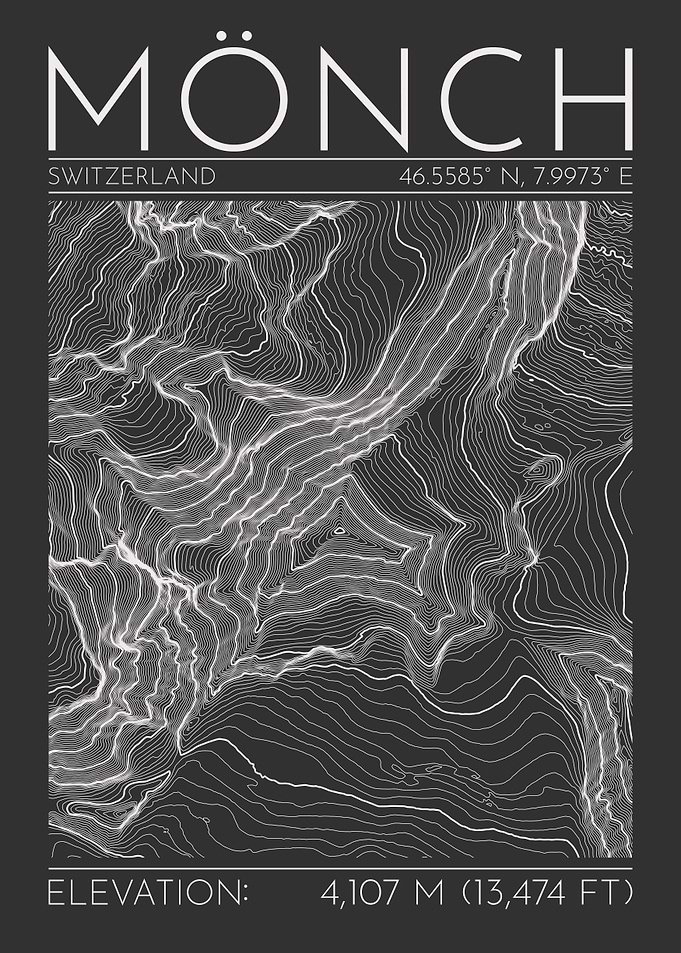 Mönch Mountain Topographic Contour Map
