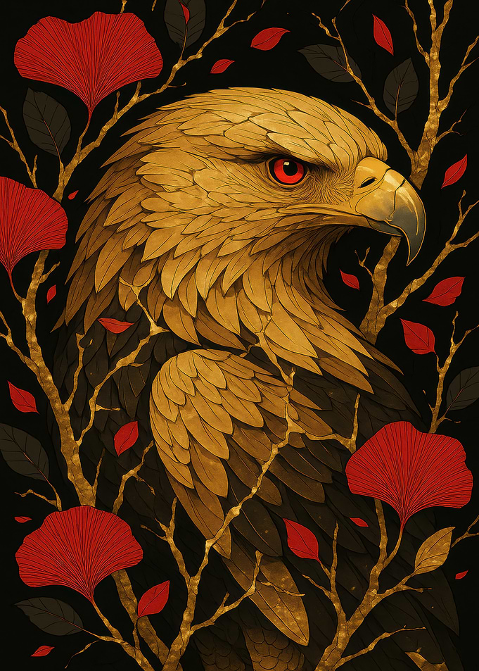 Golden Eagle with Red Leaves