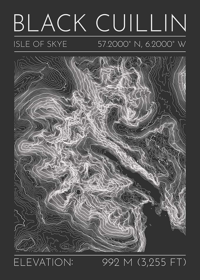 Black Cuillin Ridge Topographic Contour Map
