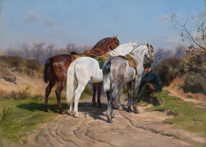 Horses and Rider in Landscape Painting