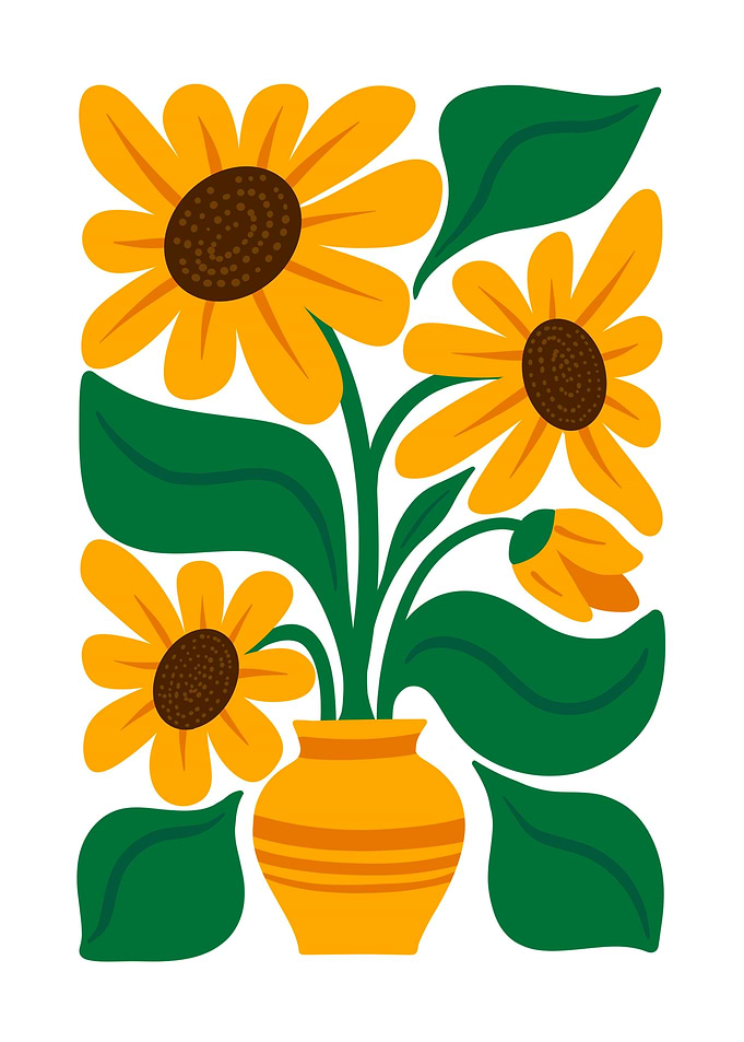Sunflowers in Vase Illustration