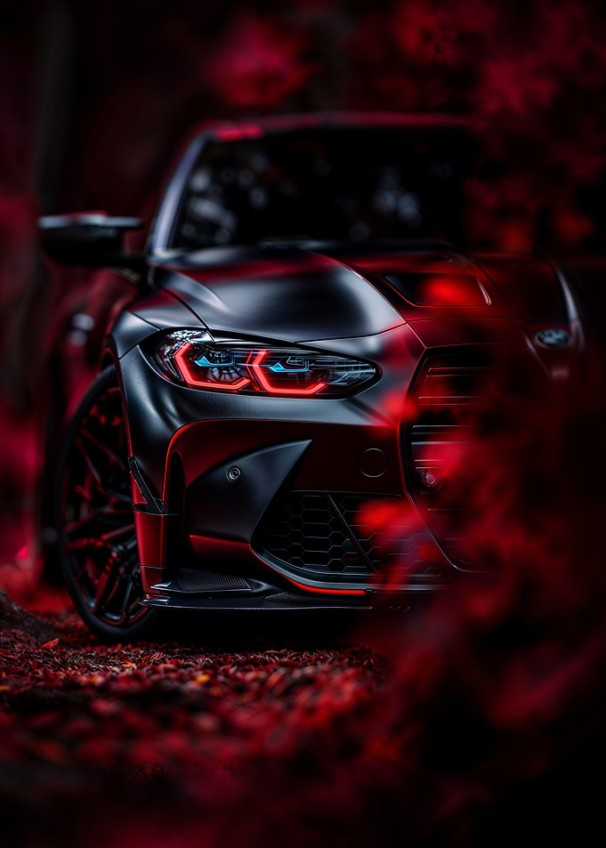 Sleek Black Car Autumn