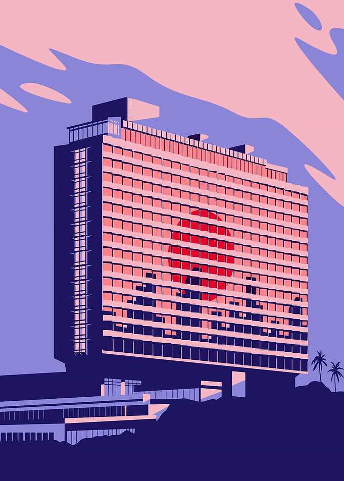 Modern Building with Red Circle