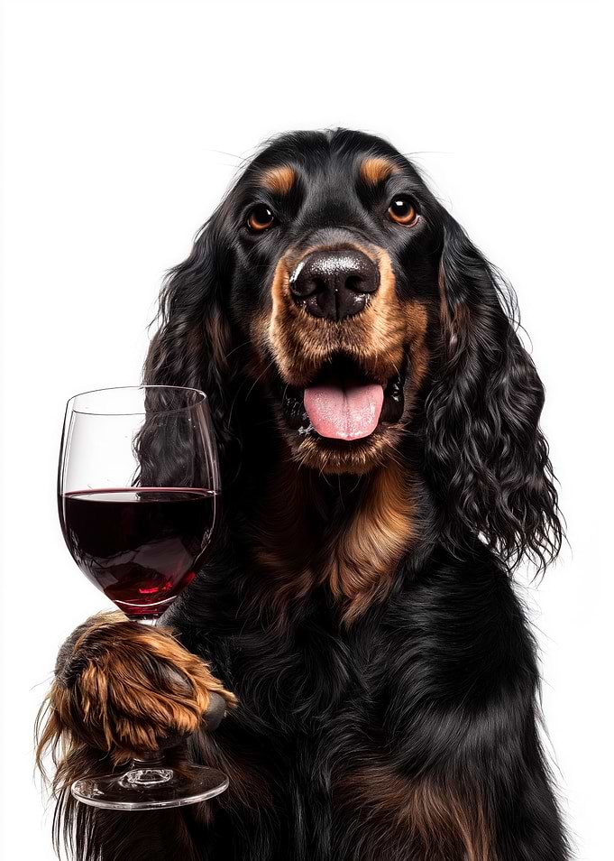 Gordon Setter dog with Wine Glass