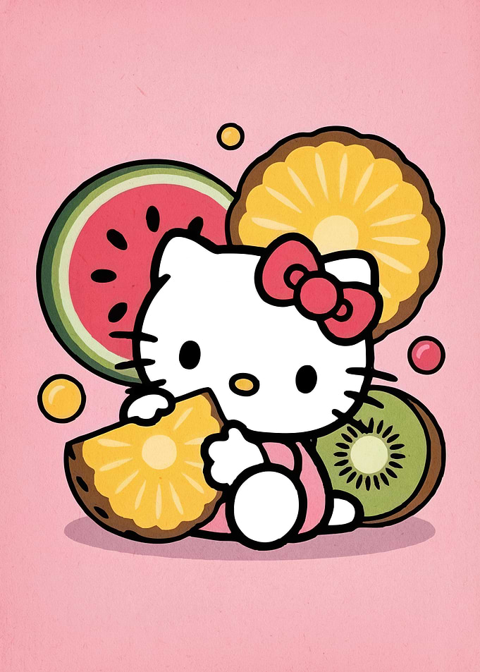 Cat Animal with Fruits