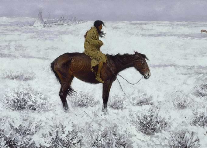 Native American on Horse in Winter