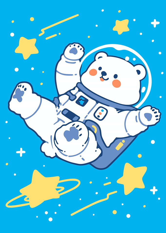 Astronaut Bear in Space Cartoon