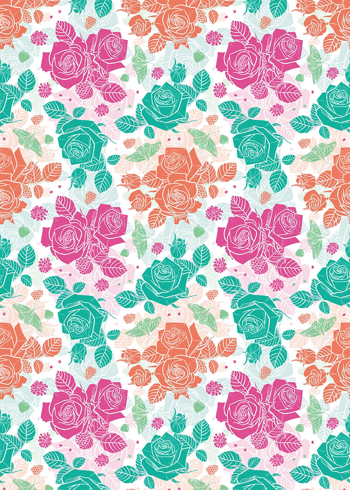 Colorful Roses and Butterflies Pattern